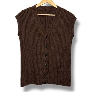 Vintage Brown Chunky Knit Wool Sweater Vest Button Grandpacore Dadcore